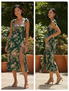 Reformation Twilight Dress Green Floral